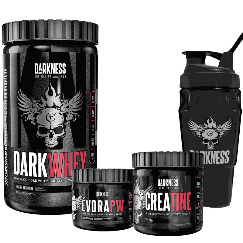 Dark-Whey-900g-Baunilha---Evora-Pw-Frutas-Vermelhas-150g---Creatine-Darkness-300g---Coqueteleira-Darkness-1L