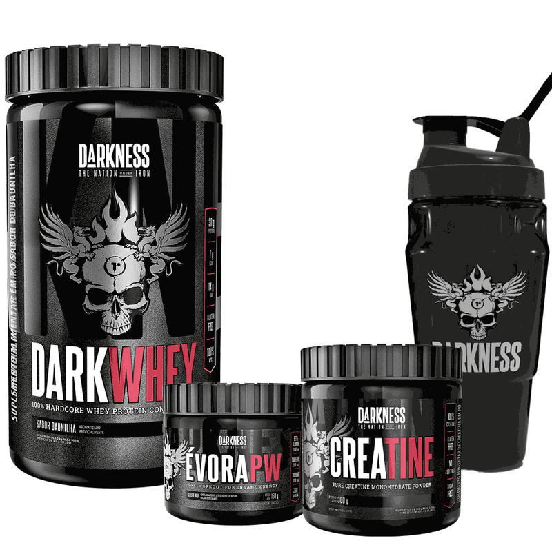 Dark-Whey-900g-Baunilha---Evora-Pw-limao-150g---Creatine-Darkness-300g---Coqueteleira-Darkness-1L