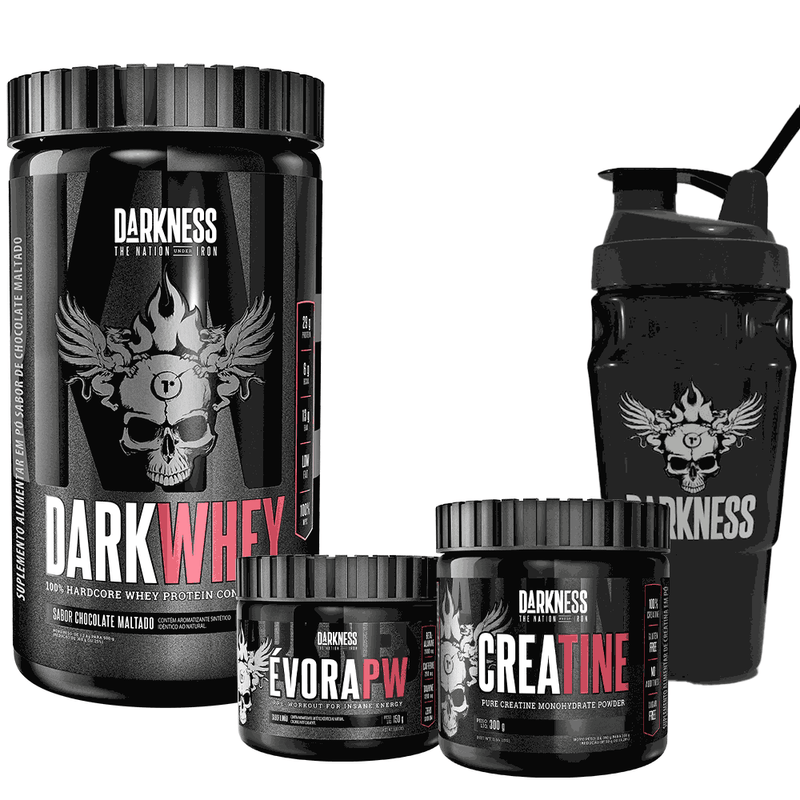 Dark-Whey-900g-Chocolate-maltado--Evora-Pw-Limao-150g---Creatine-Darkness-300g---Coqueteleira-Darkness-1L