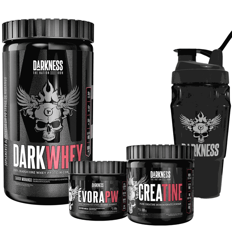 Dark-Whey-900g-Morango---Evora-Pw-Frutas-Amarelas-150g---Creatine-Darkness-300g---Coqueteleira-Darkness-1L