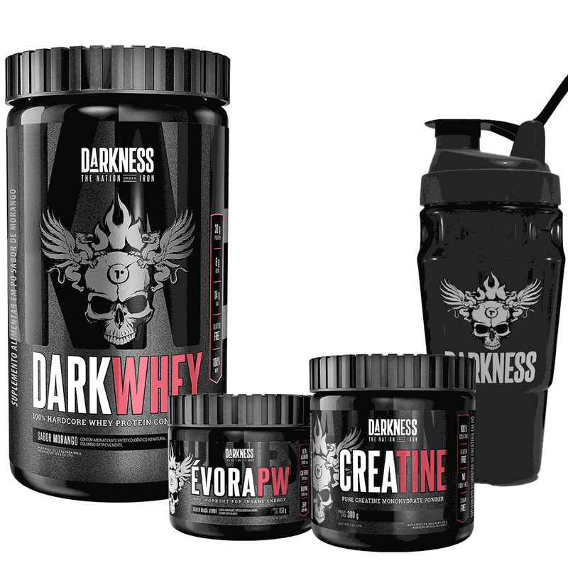 Dark-Whey-900g-Morango---Evora-Pw-Uva-150g---Creatine-Darkness-300g---Coqueteleira-Darkness-1L