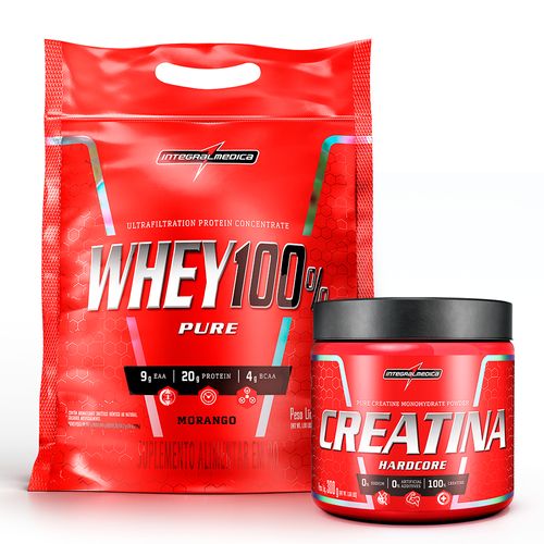 Pack Whey 100% 900g Pouch Morango + Creatina 300g